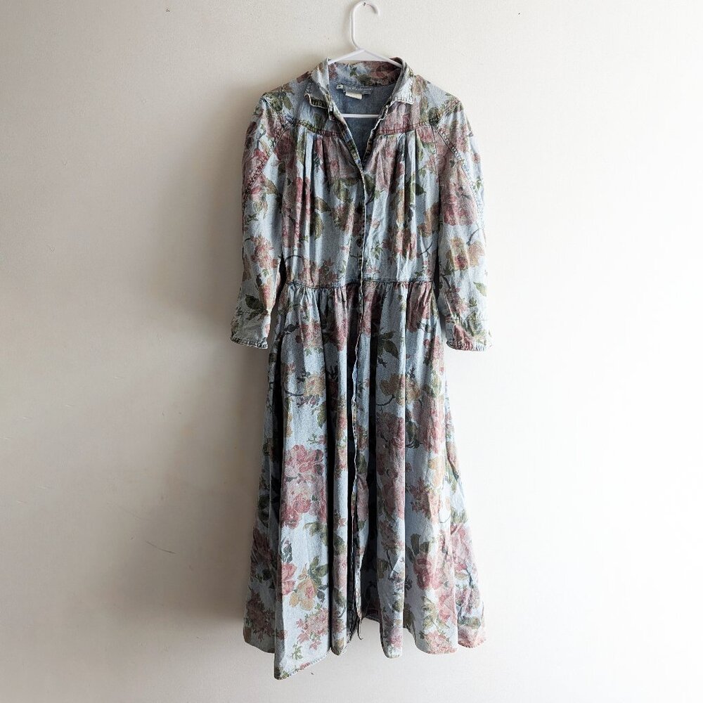Vintage 90s Carol Anderson Denim Floral Dress